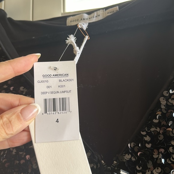 NWT Good American black sequined jumpsuit back zip - Picture 5 of 6
